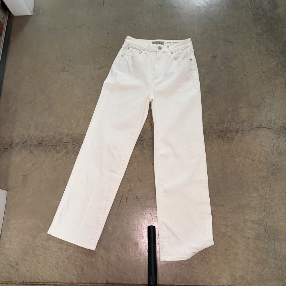 Lucchese Jolene Jeans Womens 26 White Good High Rise Ankle Wide Leg Italian